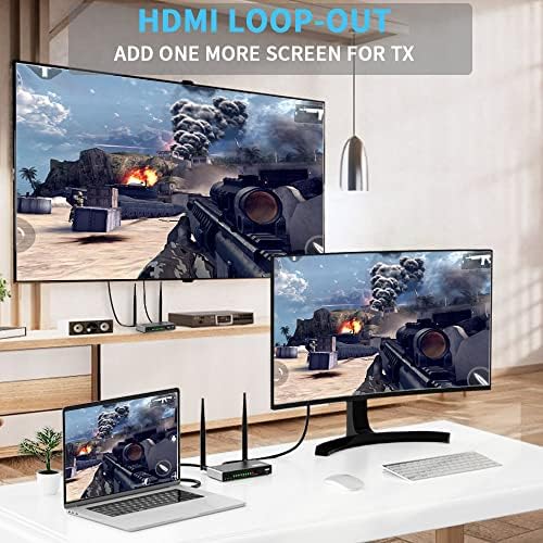 AIMIBO HDMI משדר אלחוטי & 2 מקלט 1080p, TXS Multips & RXS, 5.8 גרם HDMI מאריך עם KVM, IR שלט, לולאה