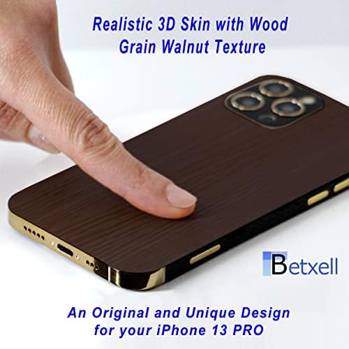 Betxell iPhone 13 Pro עור ריאליסטי עץ עץ אגוז 3M סרט ויניל