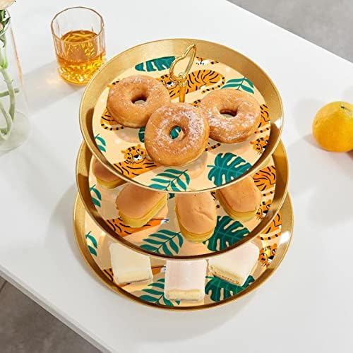 עוגת עומד סט של 3, נמר עם עלים טרופיים הכן תצוגת שולחן קינוח דוכן הקאפקייקס לחתונה תינוק מקלחת חגיגה