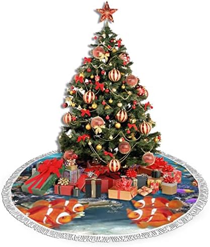 דפוס דגים טרופי חצאית עץ חג המולד, מחצלת חצאית עץ חג המולד עם ציצית לעיצוב מסיבות חתונה לחג 48