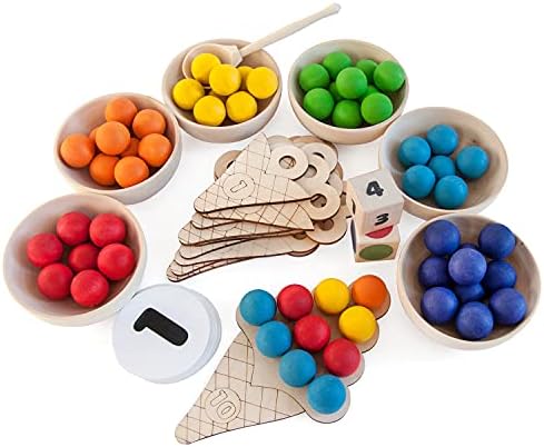 Ulanik Sweet Countings Gare Montessori צעצוע סדרן עץ משחק 60 כדורים 25 ממ גיל 1+ מיון צבע וספירת חינוך לגיל