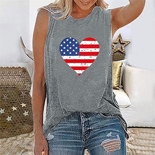 4 ביולי חולצות גופיות לנשים ללא שרוולים חולצות טי עם צווארון דגל אמריקאי פסים כוכבים גופיית טוניקת כושר