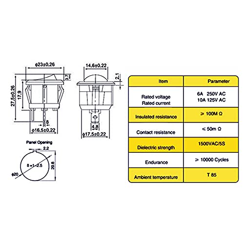 5 יחידות עגולות kcd1 שחור 1 אדום 3pin spst 3 מיקום On-Off-on 2 מיקום מתג סירות נדנדה על אוף