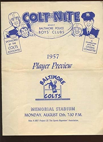 12 באוגוסט 1957 NFL כדורגל בולטימור קולטס תצוגה מקדימה תוכנית לילה מוקדמת - תוכניות NFL