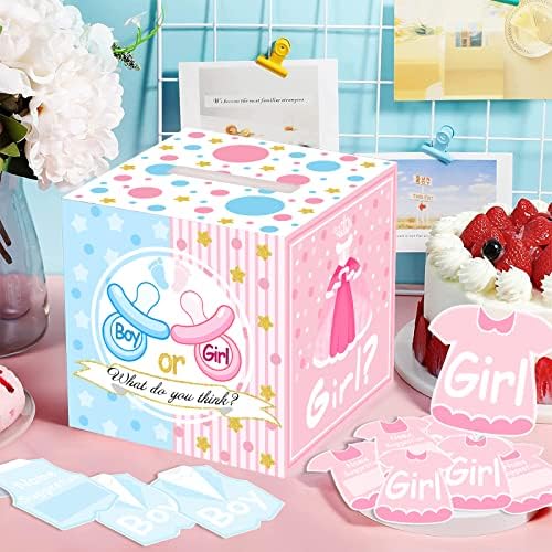 Hombae מגדר לתינוק חושף קופסת הצבעה עם 50 חלקים קלפי קלפי קישוטי מקלחת לתינוקות הזמנות למסיבות ומשחקי