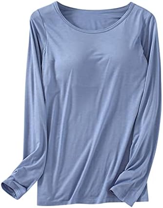 חולצת T מודאלית של Seryu עם רפידות חזה כוס לנשים צוואר צוואר שרוול ארוך בצבע אחיד חולצות חולצות בסיסיות בסיסיות