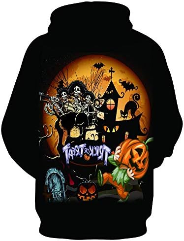 NIUQI Mens Casual Scary Halloween Lover 3D Print Party Long Sleeve Hoodie Top Blouse