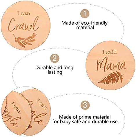 AMOSFUN 12 יחידות עץ עץ תינוק חודשי כרטיס דרך עגול עגול תינוקות חודשי כרטיסי אבן דרך מעגלים מעוצבים