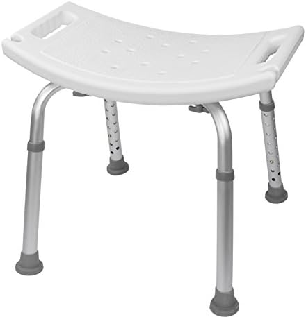 כיסא מקלחת פלסטיק יציב עם גב קטן, ספסל מושב מתכוונן עם גב נשלף, חבילה של 2