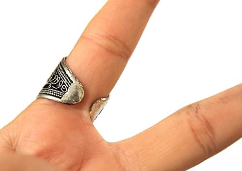 טבעת שרוול מתכווננת בדוגמת בוהו / תכשיטי נירוסטה מצופים ארגנטיום מנפאל / טבעות שבטיות אתניות