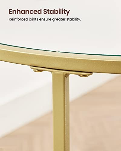 שולחן צד עגול, שולחן קצה זכוכית עם מסגרת מתכת, שולחן קפה זהב עם סגנון מודרני לסלון, מרפסת, חדר שינה