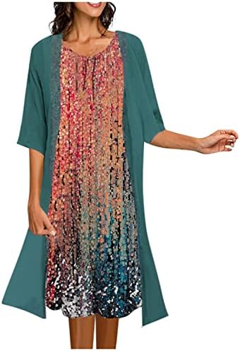 נשים של קיץ מקסי שמלת 2023 אלגנטי שני חלקים שמלת הדפסת אפוד בינוני אורך פרחוני שמלות קרדיגן חליפה לנשים