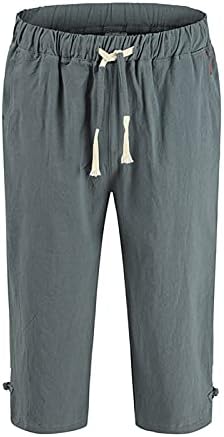מכנסי מטען של Sinzelimin לגברים שורטים מזדמנים בצבע אחיד פשתן כותנה שבע נקודות מכנסיים גדולים וגבוהים מכנסיים