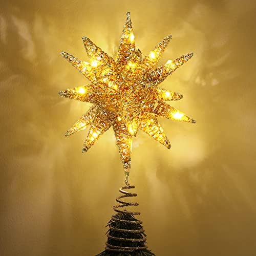 טופר עץ חג המולד של Luxspire, קישוטים לחג המולד עץ טופר אור, אורות חג המולד של כוכב 3D עץ סוללה