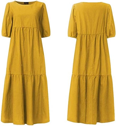 UIKMNH לנשים ישר חצי שרוול שרוול קיץ שרוול נפוח מוצק מתחת לברך בתוספת שמלת מקסי בגודל