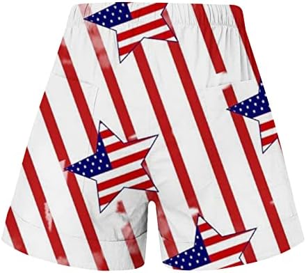 מכנסיים קצרים מזדמנים של נשים קיץ שרוך מותניים אלסטיים דגל אמריקאי יום עצמאות יום עצמאות פטריוטי מכנסי