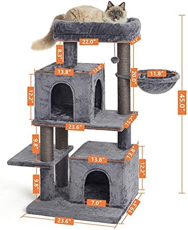 45 סנטימטרים רב-רמת חתול מגדל, חתול עץ, חתול עץ עבור גדול חתול, עם ערסל & סיסל-מכוסה מגרד הודעות,