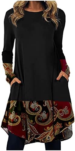 סקסי ערב השנה החדשה שמלות לנשים אופנה מזדמן מודפס עגול צוואר סוודר רופף ארוך שרוול שמלה