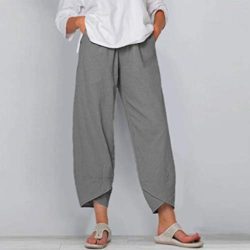 מכנסי פאלאצו לנשים מזדמנים 2023 כותנה פשתן רופפת מתאימים מותניים גבוהים מכנסיים נמתחים עם רגל רחבה