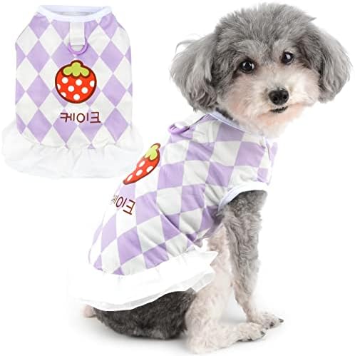 זוניאה כלב בנות שמלות לכלבים קטנים דפוס רומבוס קיץ גור גור שמלת תות חמוד כלב כלב שמלת שמלת אפוד רכה