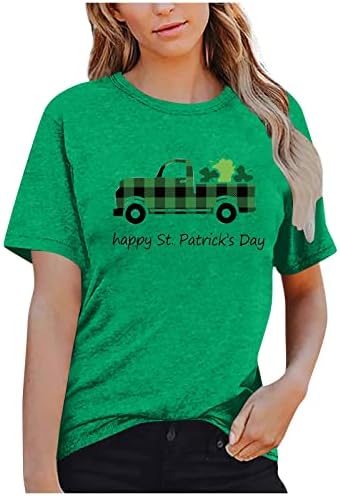 חולצות טי טי של Akollsppnsy Womens St. St. Patrick's יום שרוול קצר צוואר עגול חולצה חגיגית הדפס חגיגי