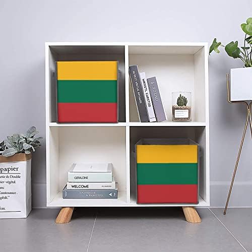 ליטא דגל מתקפל אחסון פחי מתקפל קופסות בד קוביית פשוט ארגונית עם ידיות לבית שינה בגדי צעצועי ספרים 10