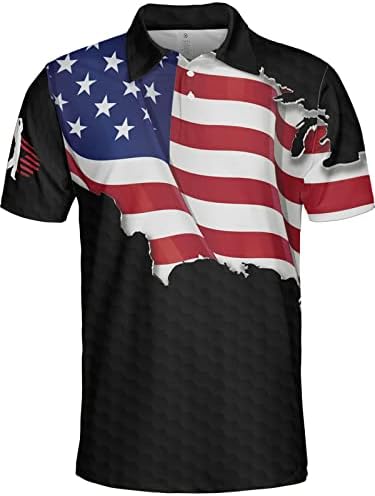 חולצות גולף של Hivichi לגברים חולצת פולו גברים מצחיק נדנדה פטריוטית חולצת דגל אמריקאית מטורפת
