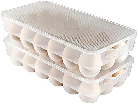 מחזיק ביצה מכוסה באסליט, אחסון ביצים למקרר, מתאים 18 ביצים, חבילה של 2