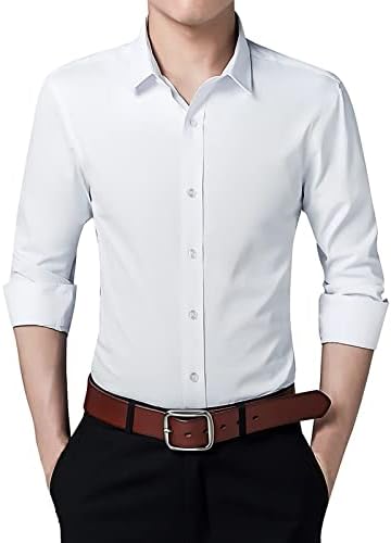כפתור הגברים של ZDFER למטה חולצת דש חולצה עסקית בצבע אחיד בונה גוף חולצות עם שרוולים ארוכים אופנה מזדמנים רזים