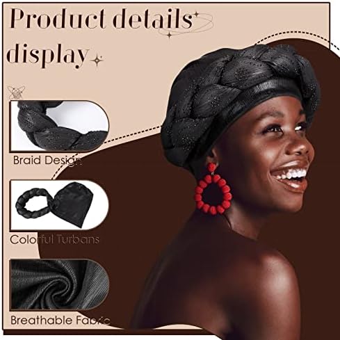 4 יחידות אפריקאי טורבן ראש לעטוף עבור נשים ובנות צמת גבישי ראש טורבנים רך מעוות לעטוף כובעי עבור נשים, בינוני