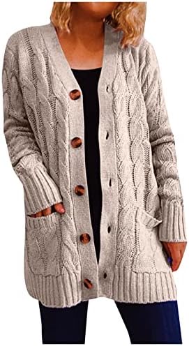 Cokuera נשים אופנה סתיו מעיל קרדיגן סרוג שמנמן סרוג סיבתי רופף רופף חזה בודד כיסים גדולים סוודר סוודר.