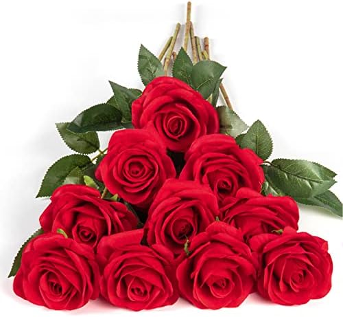 Duhouse 10 pcs ורדים מזויפים פרחי משי מלאכותיים דמוי פו ורד פרח גבעולים ארוכים זור לסידור מרכז חתונה