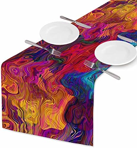 שולחן Hosnye Runner תקציר תקציר דפוס גלים כאוטיים צבעוניים, קישוט שולחן פשתן כותנה קישוט למטבח שולחן