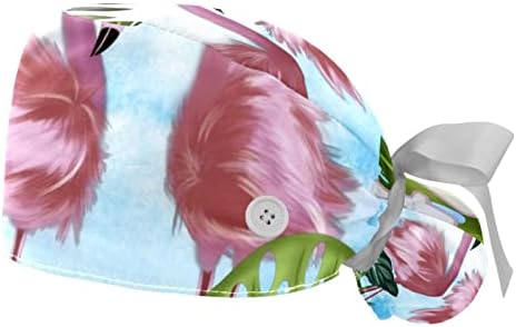 כובעים רפואיים של Lorvies לנשים עם כפתורים שיער ארוך, כובע עבודה מתכוונן 2 חלקים, דפוס גיאומטרי של פרחי צבי מופשטים