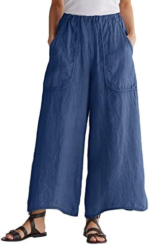 מכנסי נשים מיאשוי סוויטת סוויטת עבודה מזדמנת בצבע אחיד של נשים מכנסי רגל רחבים מכנסי פשתן כותנה עם מכנסיים