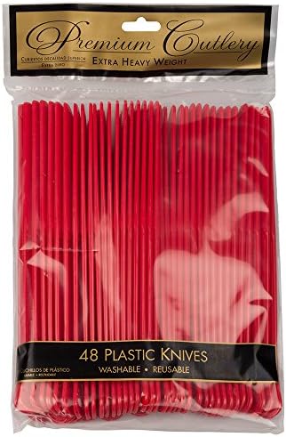 חבילת מסיבת כלי פרימיום נייר ריבה-סכיני פלסטיק - אדום-48 סכינים חד פעמיות / חבילה