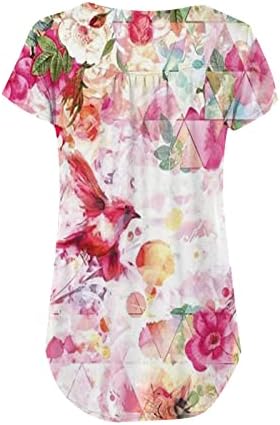 קיץ חולצה מזדמן לנשים צבעוני פרח מודפס טיז צוואר שרוול קצר שרוול טוניקת חולצות אופנה חולצות
