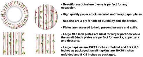 צלחות נייר לחג המולד ומערכת המפיות - צלחות חג מולד כפרי ומערכת מפיות כוללות צלחות ארוחת ערב ומפיות וצלחות