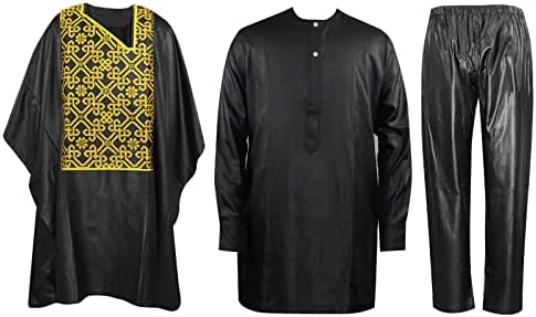 Tidoirsa Dashiki לגברים, רקמה מתקדמת של בגדי גברים אפריקאים כפתור על חולצות דשיקי ותלבושות מכנסיים 3 חלקים