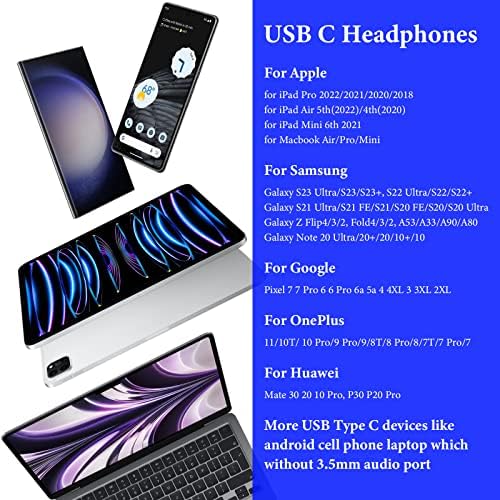 אוזניות Apetoo ​​USB C לאייפד 2022, USB סוג C אוזניות CHIFI סטריאו USB C אוזניות קוויות עם בקרת נפח