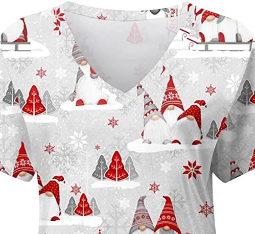 נשים טוניקת חולצות קצר שרוול צווארון סוודר אחיד מרפאת מטפל חג המולד מודפס מגן בגדים עם כיסים