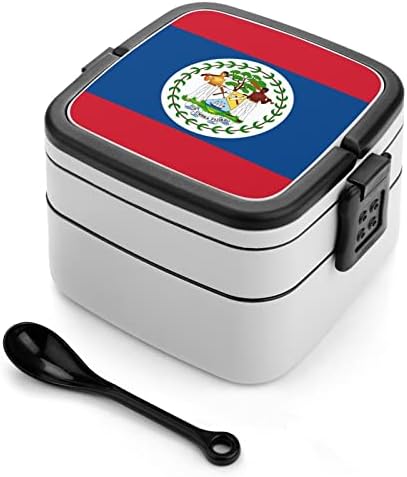 דגל של Belize Bento Boxo שכבה כפולה מיכל ארוחת צהריים הניתנת לערימה עם כף לטיולי פיקניק