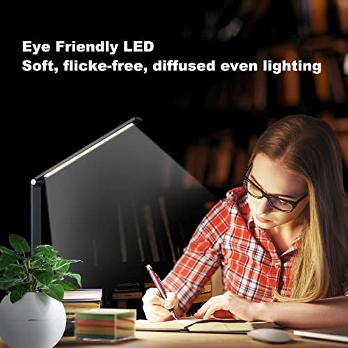 מנורת שולחן LED של Diofgt עם יציאת טעינה USB, מנורת קריאה של מנורת שולחן למשרד ביתי, 5 מצבי צבע ו -5