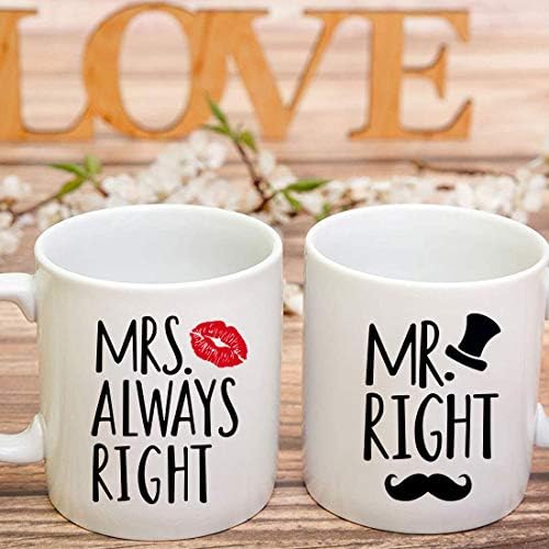 מר מימין גברת תמיד חידוש נכון ספלי קפה מצחיקים מתנות כלה, מתנת אירוסין לזוגות, אשה, בעל, נישואים טריים,