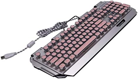 רטרו עגול מכונת כתיבה עם אור-שידור מפתחות, חוטית מכאני משחקי מקלדת עם עגול אורות תחושה חזקה של מפתח סעיף