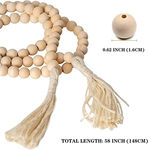 Meetyamor Boho Decor Beads Garland, 2 חבילות חרוזי עץ בגודל 58 אינץ