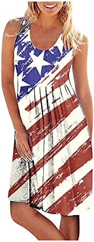 4 ביולי קיץ שמלה לנשים מקרית בוהמי שמלת אמריקאי דגל שרוולים סקופ צוואר זורם מיני חוף שמלות קיץ