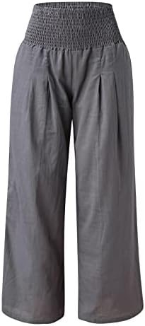 מקרית קיץ כותנה פשתן מכנסיים לנשים בבאגי ישר רגל מכנסיים גבוהה מותן חוף מכנסיים עם כיסים קומפי מכנסיים