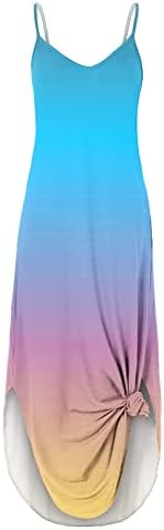 2023 נשים של קיץ מזדמן שרוולים רצועות שמלת פיצול רופף שמלה קיצית חוף לחפות מקסי שמלות עם כיס