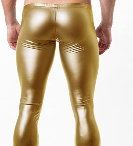גברים של מבריק מתכתי מראה רטוב חותלות פו עור הדוק מכנסיים לילה מועדון מתכתי זהב מכנסיים ארוך מכנסיים